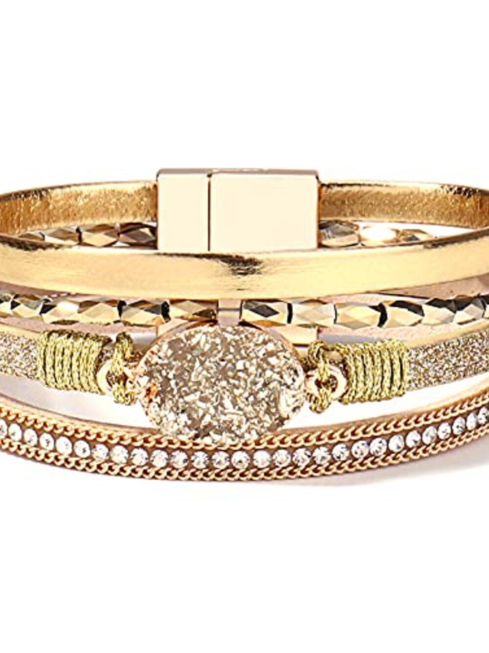 Leather Wrap Bracelet Boho Cuff Crystal Bead with Clasp Women Jewelry